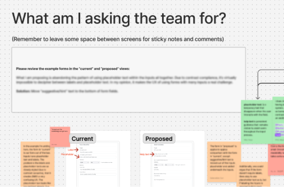 Asychronous collaboration board with content redacted