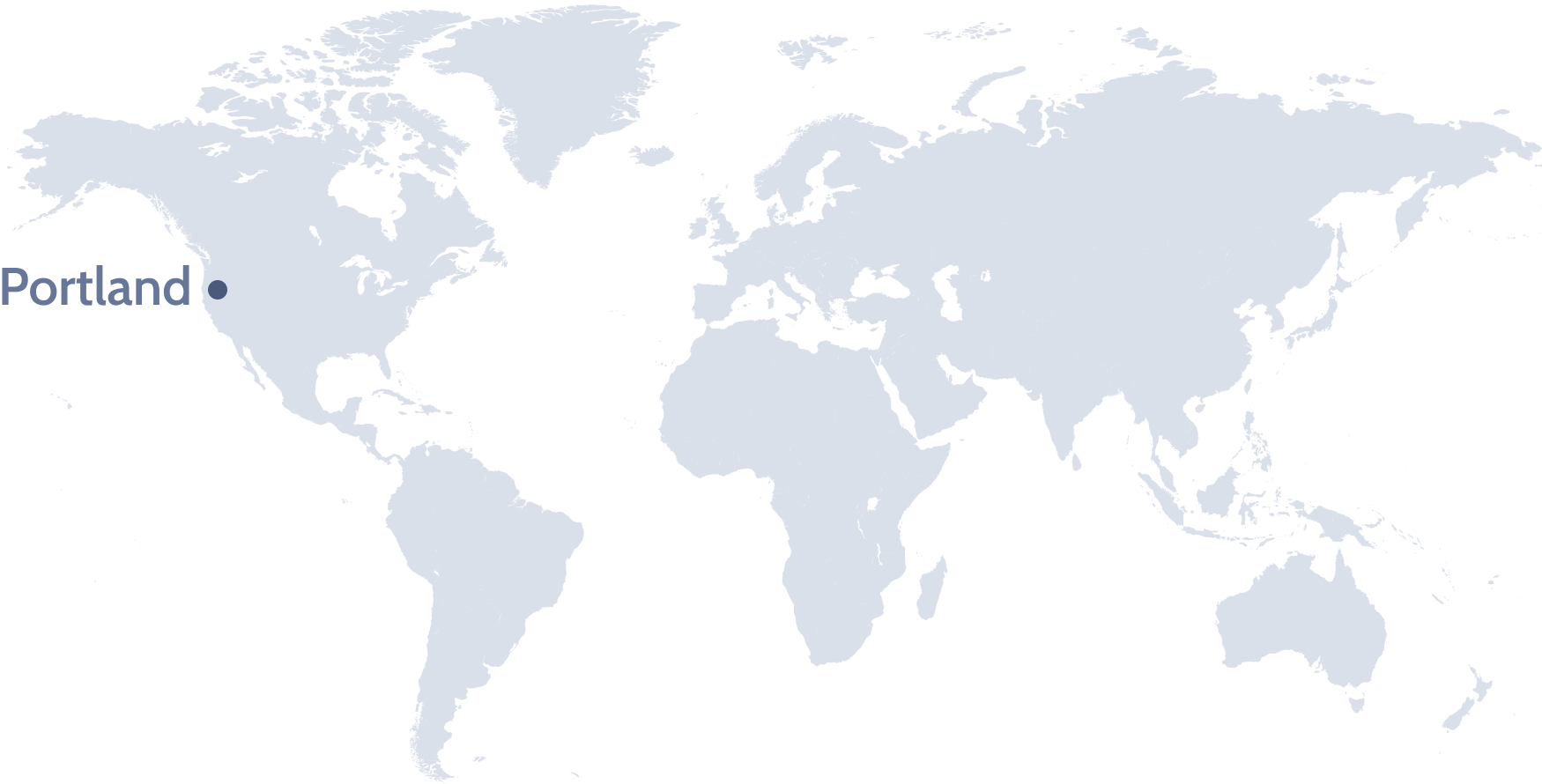 World map with Portland, Oregon USA highlighted
